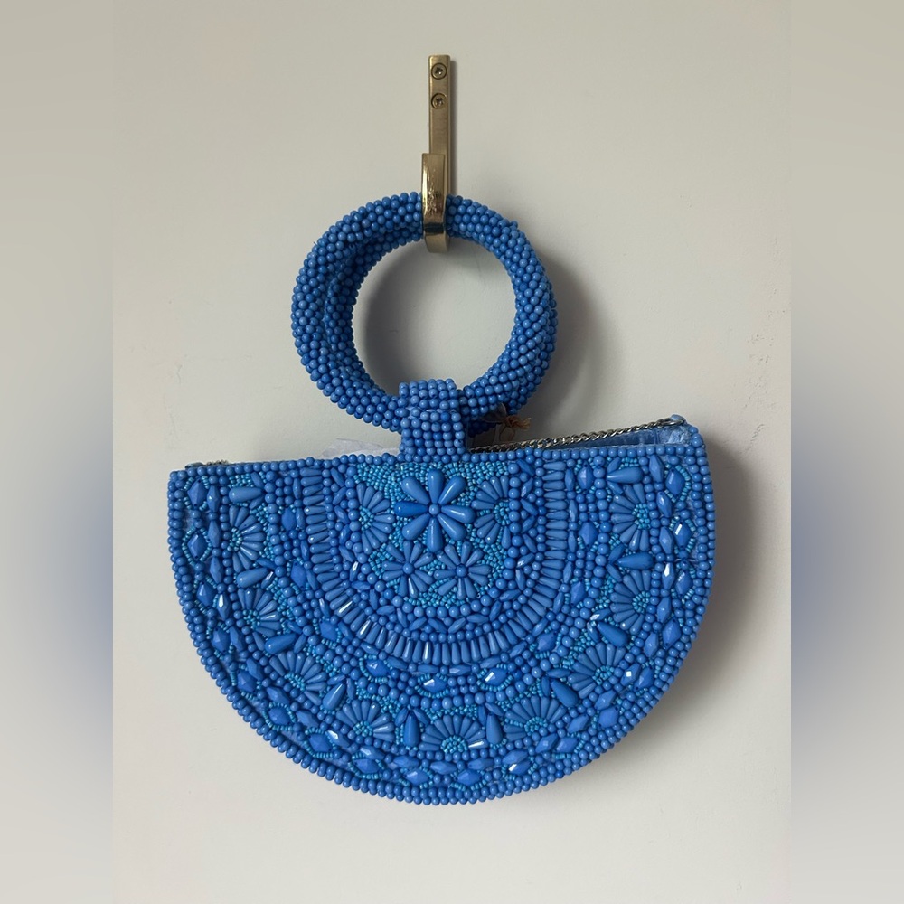 Viral Blue Beaded Half circle Crossbody Bag - Picture 4 of 4